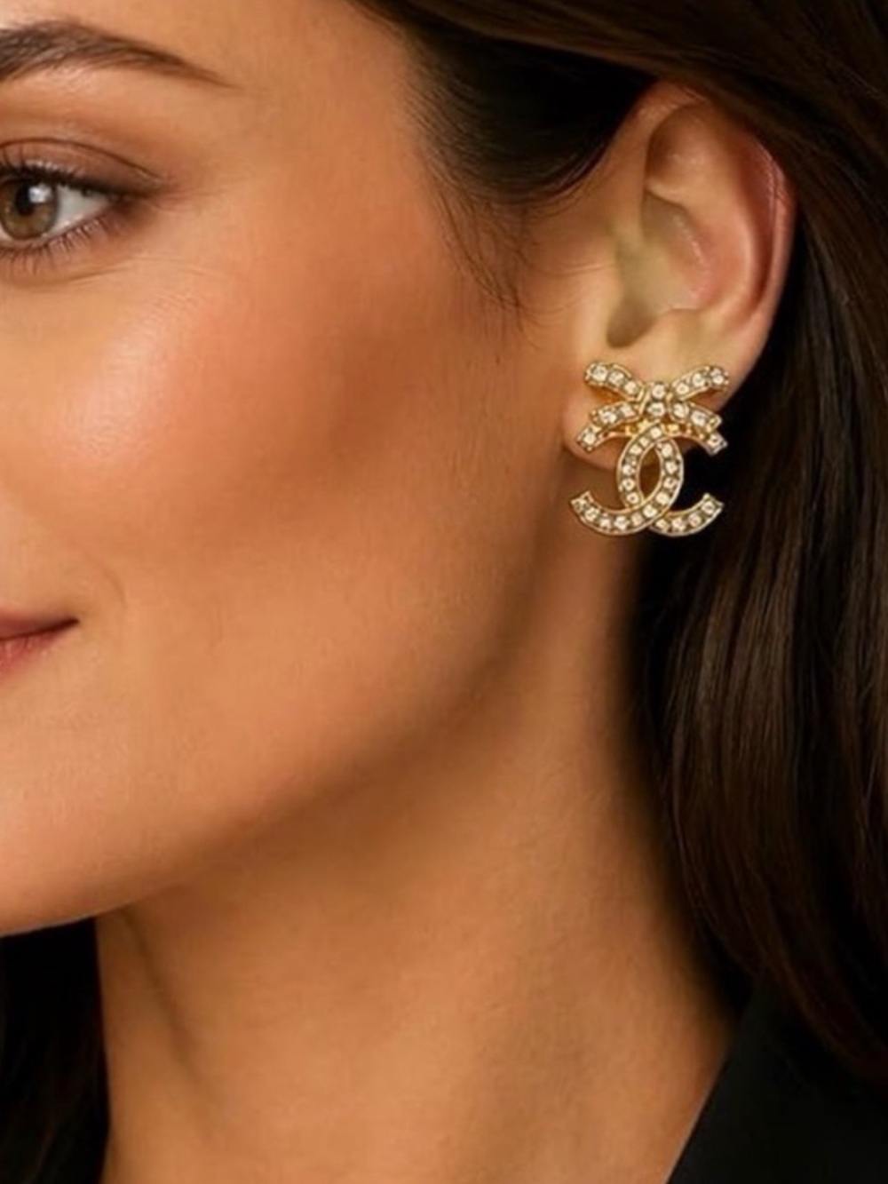 CHANEL Crystal Bow Earrings